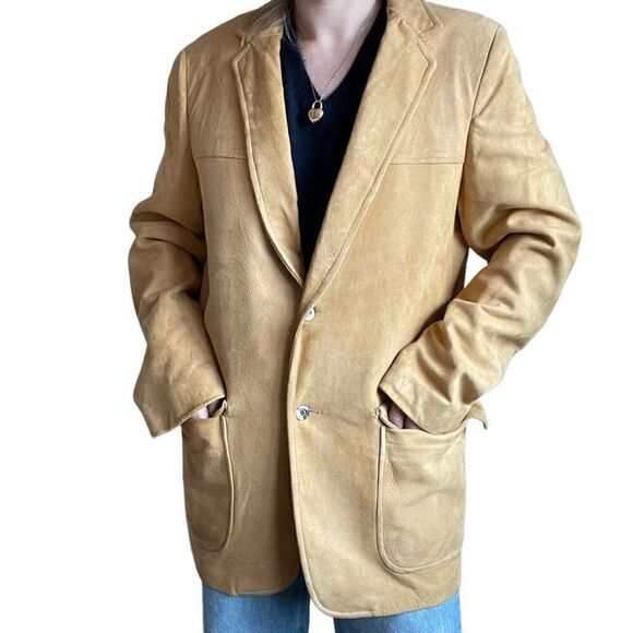 Vintage Mens 1960s Tan Brown Micro Suede Leather Blazer Western Sport Coat Sz L - Picture 6 of 10